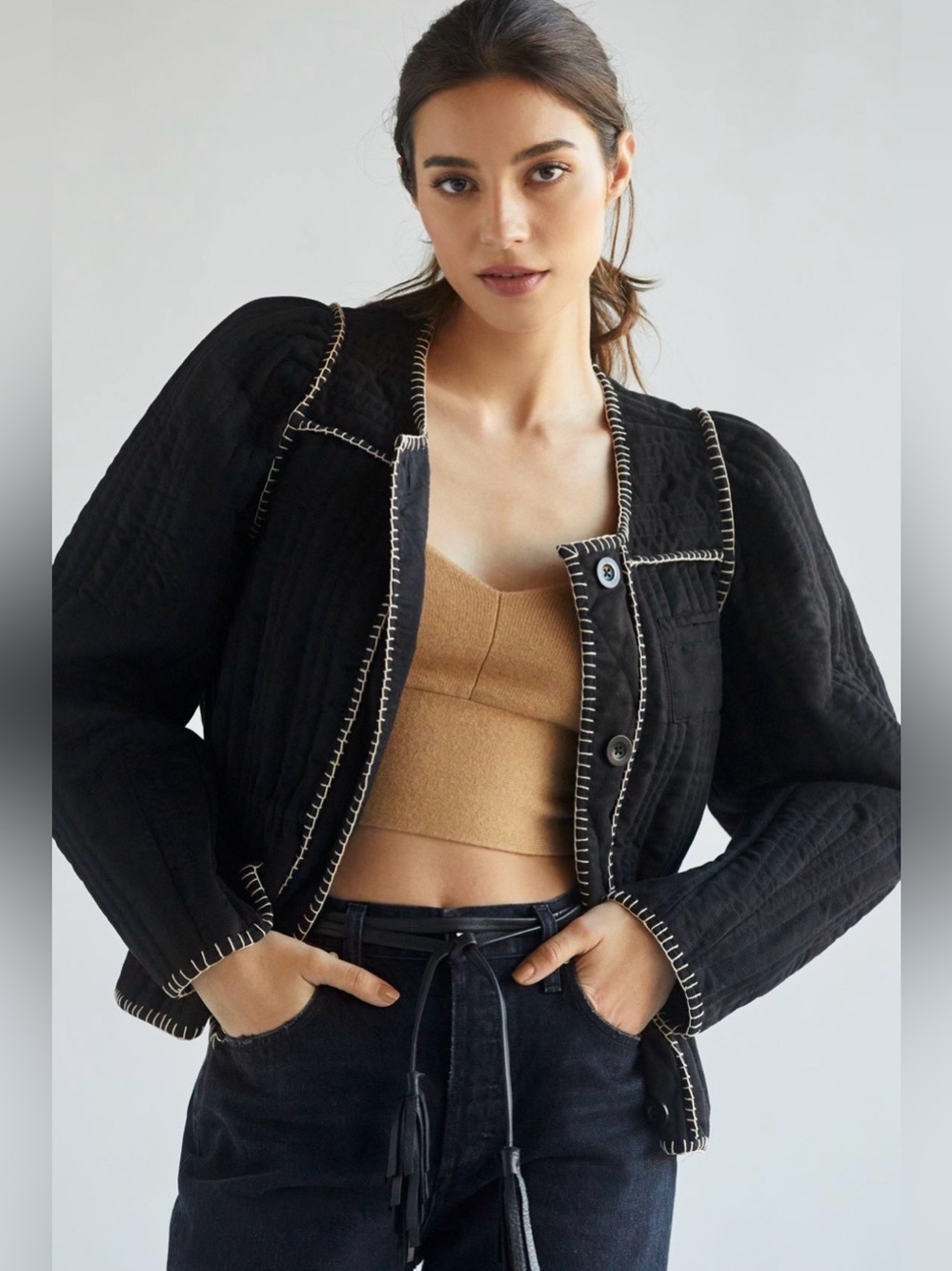 Anthropologie Quilted Puff-Sleeve Jacket